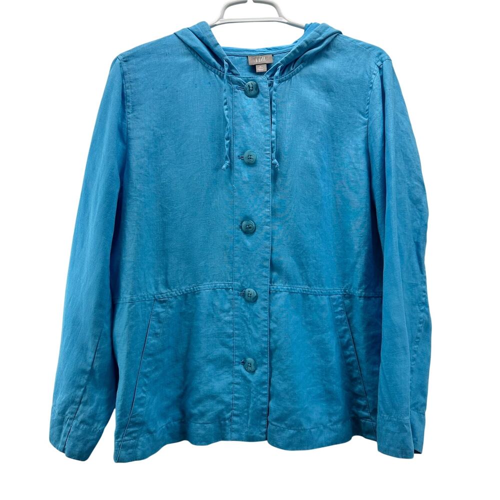 J. Jill Linen Hooded Layering Shirt Jacket Blue Womens Size Med